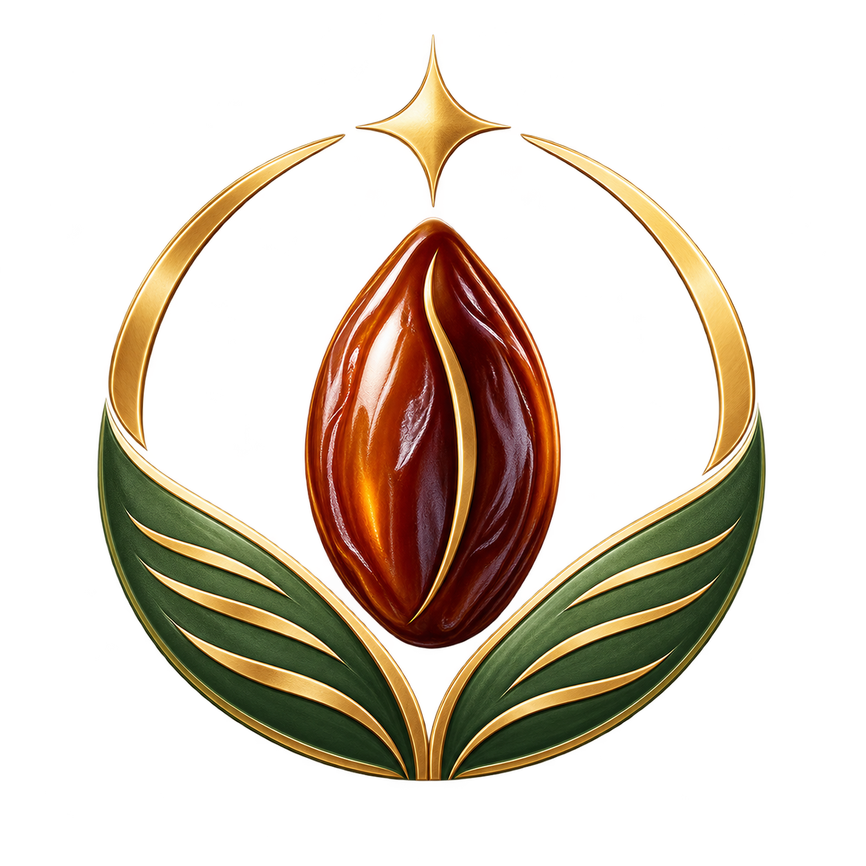 DatesOracle logo icon featuring a stylized date fruit seed, palm leaves, and a gold star