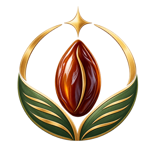 DatesOracle logo icon featuring a stylized date fruit seed, palm leaves, and a gold star