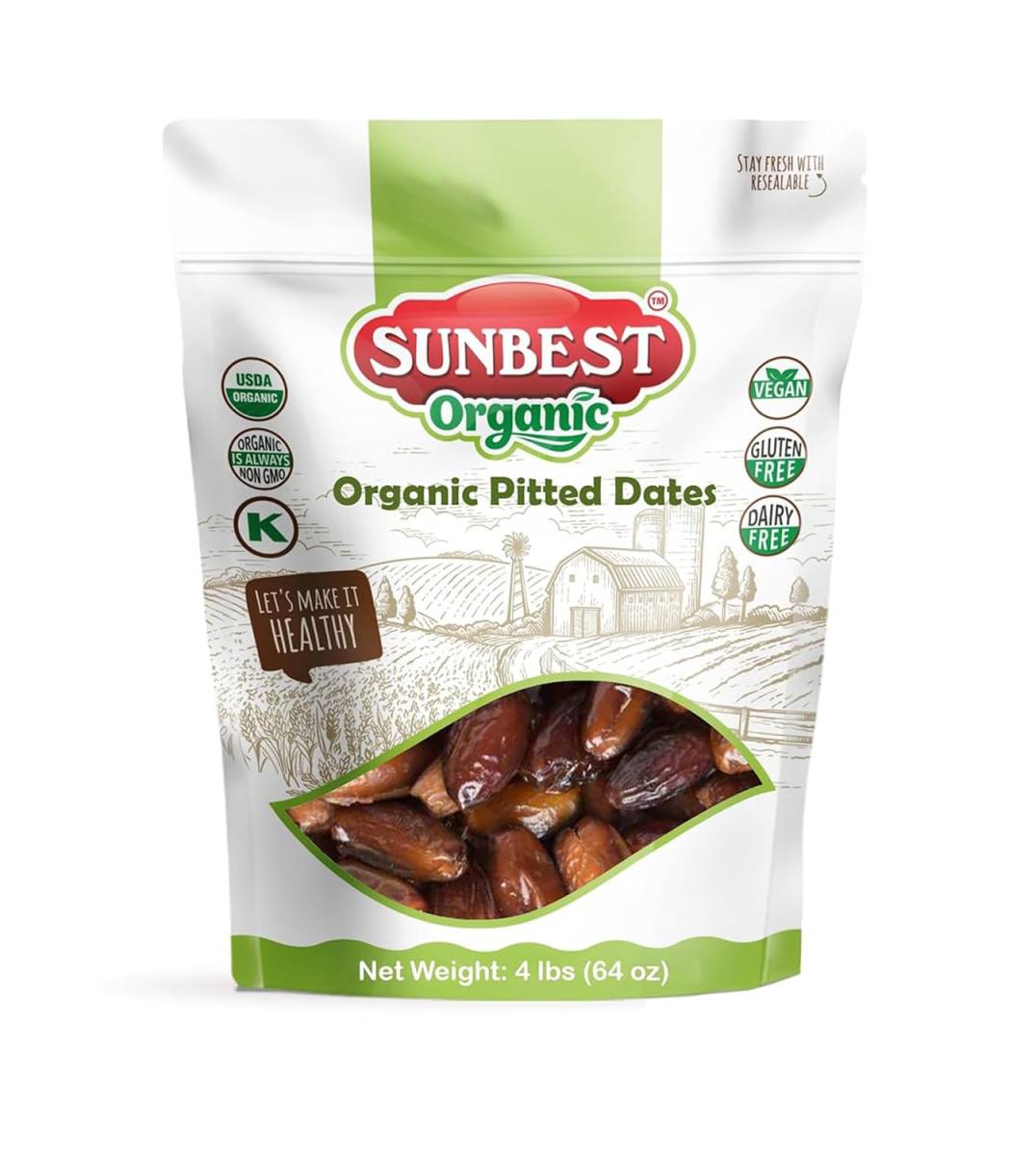 Sunbest Natural Deglet Noor Organic Dates, 4 lbs